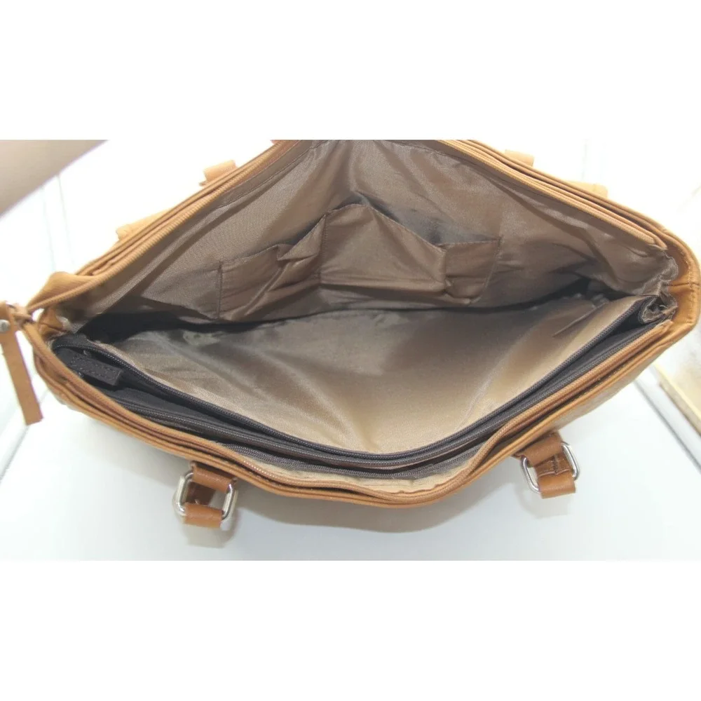 MultiSac Shoulder Purse Laptop Bag Tan Leather Look Several Compartments Classic